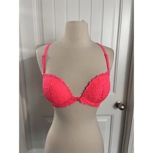 Victoria's Secret PINK The Date Front Close Light Push-Up Bra 32D Neon Pink